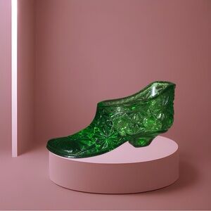 Green Pressed Glass Heeled Boot Decorative Accent